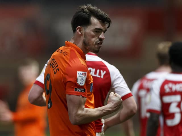 John Marquis celebrates Pompey's 1-0 win at Fleetwood.  Picture: Daniel Chesterton/phcimages.com