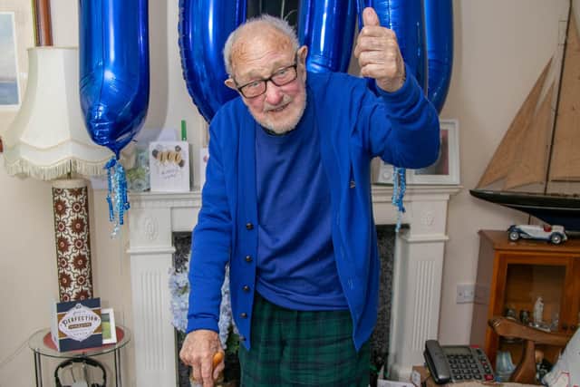 Robert Grant celebrates his 100th birthday at his home in Fareham on Monday 4th April 2022
Pictured: Robert Grant at his home in Fareham
Picture: Habibur Rahman