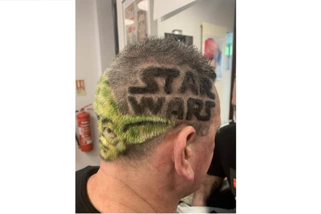 Star Wars fan Adrian Ramsden, 49 from Portsmouth, had this Yoda hairstyle created for him by stylist Daren Terry for a trip to Floridas Walt Disney World Resort