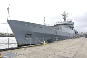 HMS Enterprise could be sold to Bangladesh, with reports from Doha stating that there are strong indications that this could happen. Pictured: HMS Enterprise’s decommissioning ceremony at Portsmouth Naval Base. Picture: Sarah Standing (300323-1764).
