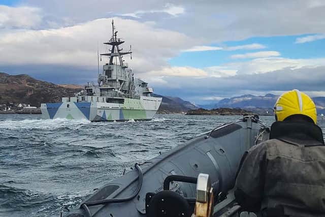 HMS Severn pictured at sea during a training stint for the navy's next batch of navigators.