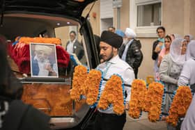 People gathered for Gurbux's funeral at the Guru Nanak Sar Gurdwara temple in Somers Town, Portsmouth. Picture: Habibur Rahman