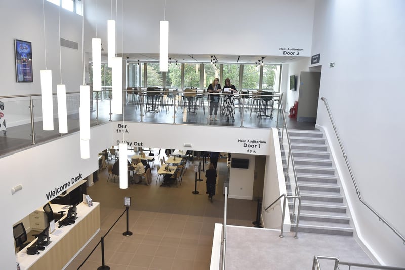 Inside Fareham Live on the first level looking down to the welcome desk and grand floor cafe Picture: Sarah Standing (240924-1869)