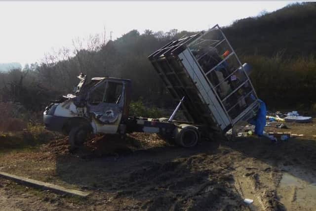Suspected fly-tipper truck at Queen Elizabeth Country Park mysteriously caught fire