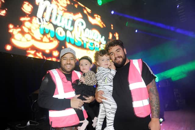 Pictured in 2019: (l-r) Liam Muns (34) with daughter Aria (1) and Liam Howes (27) with son Lawson (2). Picture: Sarah Standing (311019-652).