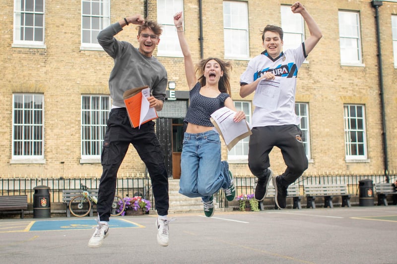 A-level results 2024 at Portsmouth Grammar school, Portsmouth on Thursday, August 15, 2024Pictured: Jake Bailey A*A,B, Sienna Caven A*,B,B and MacKenzie Gilmore A*, A, APicture: Habibur Rahman