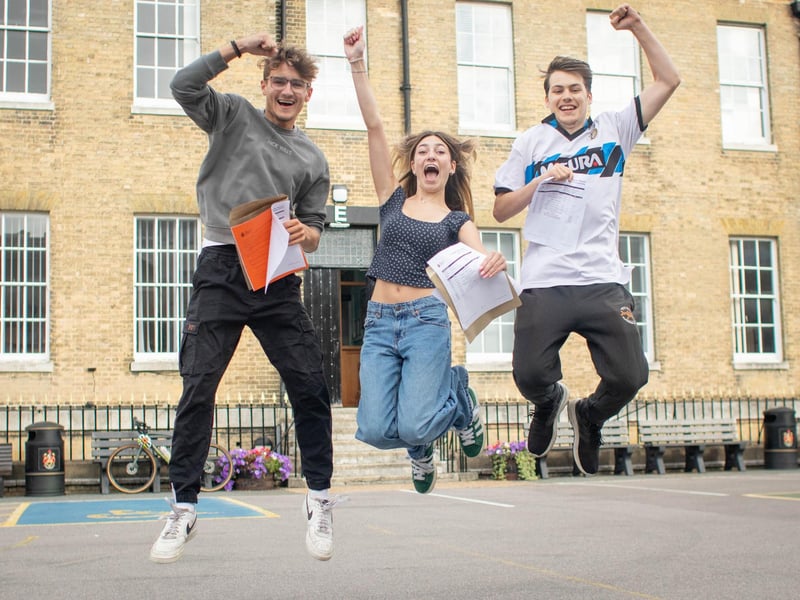 A-level results 2024 at Portsmouth Grammar school, Portsmouth on Thursday, August 15, 2024Pictured: Jake Bailey A*A,B, Sienna Caven A*,B,B and MacKenzie Gilmore A*, A, APicture: Habibur Rahman