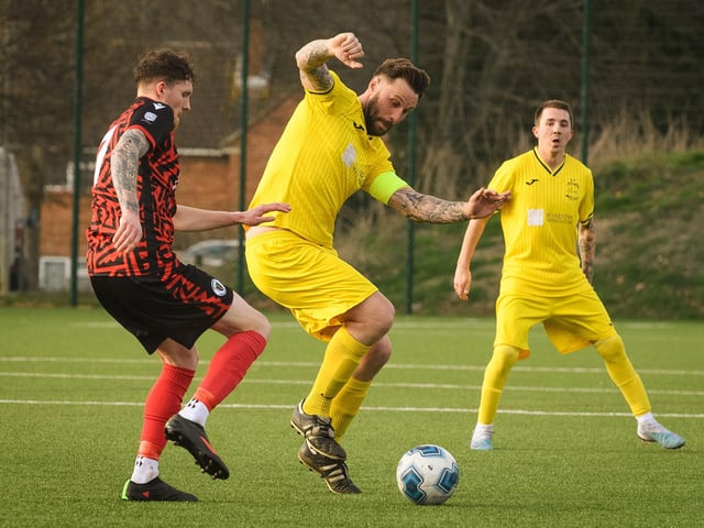 Action from Harvest's 4-1 win at home to Locks Heath (red and black kit) in the Hampshire Premier League. Picture: Keith Woodland (180321-911)