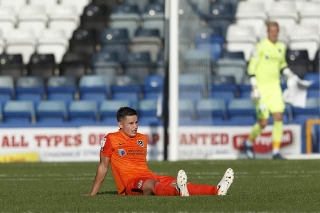 Callum Johnson looks dejected at the end of yesterday's disappointing goalless draw at Rochdale. Picture: Daniel Chesterton/phcimages.com