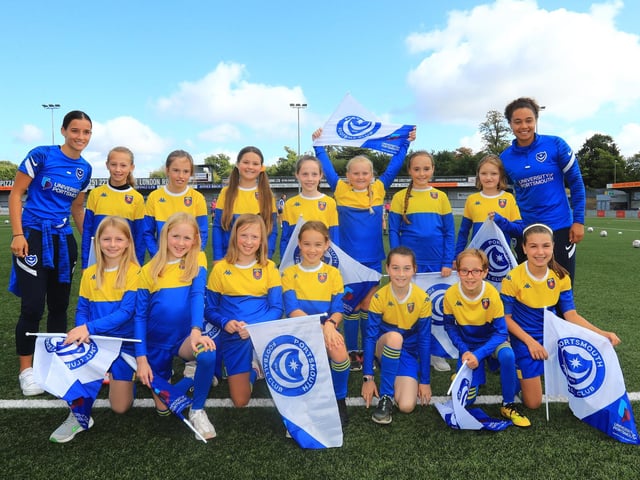 Pompey's Mia Adaway, left, and Jazz Younger with Petersfield Town Juniors. Picture by Dave Haines