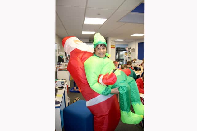 Gomer Junior School teacher Mrs Toone in her festive costume.