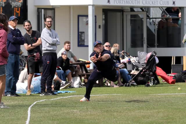A Waterlooville fielder just fails to take a catch on the boundary at St Helens
Picture: Sam Stephenson.