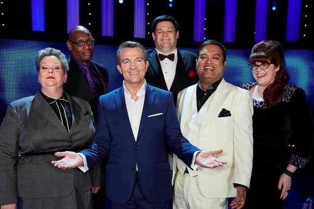 ITV of host Bradley Walsh with all five Chasers, as the quiz show The Chase is to celebrate its 1,000th episode with a special edition. Picture: PA/ITV. 