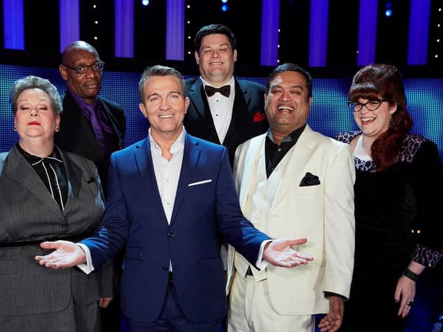 ITV of host Bradley Walsh with all five Chasers, as the quiz show The Chase is to celebrate its 1,000th episode with a special edition. Picture: PA/ITV. 