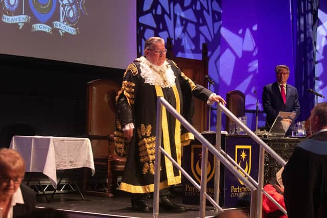 Lord Mayor Frank Jonas moments before he stepped down at at Portsmouth Guildhall on Tuesday,  May 17, 2022. Picture: Habibur Rahman