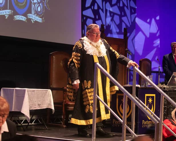 Lord Mayor Frank Jonas moments before he stepped down at at Portsmouth Guildhall on Tuesday,  May 17, 2022. Picture: Habibur Rahman