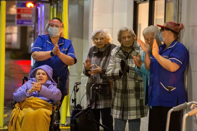 Residents and staff of Blue Water Care Home, Kingston Road, Portsmouth are clapping for Captain Tom Moore on 3 February 2021.

Picture: Habibur Rahman