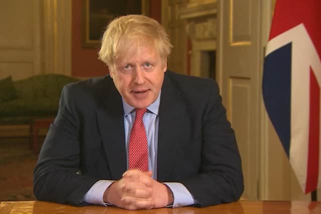 Prime Minister Boris Johnson addressing the nation from 10 Downing Street, London, as he placed the UK on lockdown Picture: PA Video/PA Wire