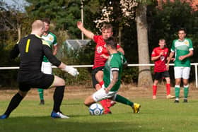 Ryan Bath (red) has scored three hat-tricks in his last four Hampshire Premier League Senior Division starts.

Picture: Keith Woodland