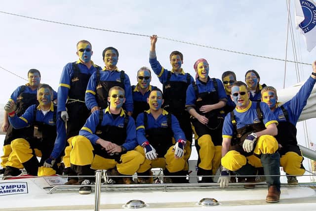 Crew of the Portsmouth Clipper before the boat left Port Solent to start the 2000 Clipper race