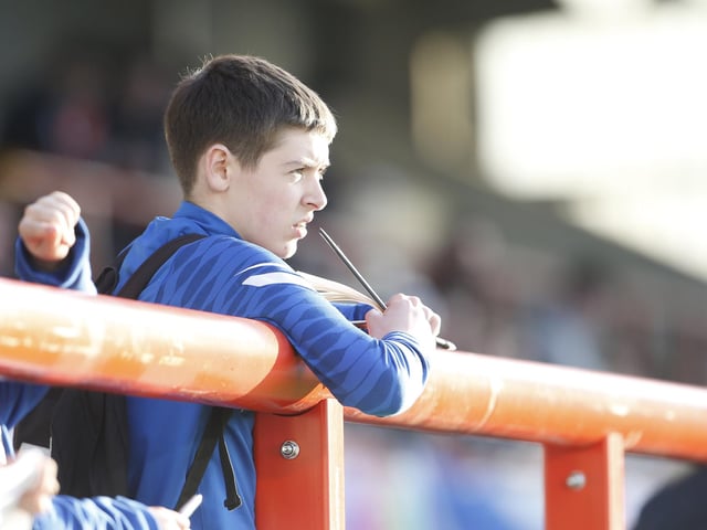 Portsmouth fans during the EFL Sky Bet League 1 match between Morecambe and Portsmouth at the Globe Arena, Morecambe, England on 12 November 2022.