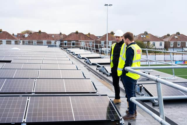 New solar panels at the John Jenkins Stadium. Photo by Matt Clark.