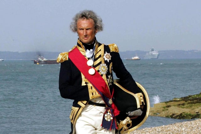 Local Historian Alex Naylor playing the part of Lord Nelson for the day during the Trafalgar 200 celebrations in Portsmouth, Hampshire, Tuesday June 28, 2005. Thousands of spectators and VIP guests will witness the start of the Trafalgar celebrations today. Britain's Queen Elizabeth II will inspect a massive gathering of the world's navies including 167 ships from the Royal Navy and 35 other nations which have anchored at Spithead in the Solent, off Portsmouth, for the International Fleet Review. See PA Story SEA Trafalgar. PRESS ASSOCIATION Photo. Photo credit should read: Gareth Fuller/PA