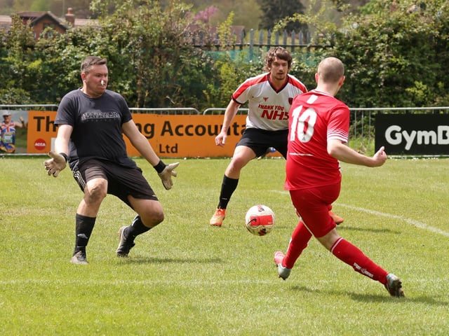 AFC Stubbington find the net during their Oscar Owers Cup final victory over Rowner Rovers. Picture: Kevin Shipp