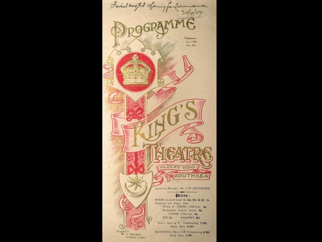 The cover of the opening night's programme on September 30, 1907.Picture shows the first programme produced for Kings Theatre, Southsea.