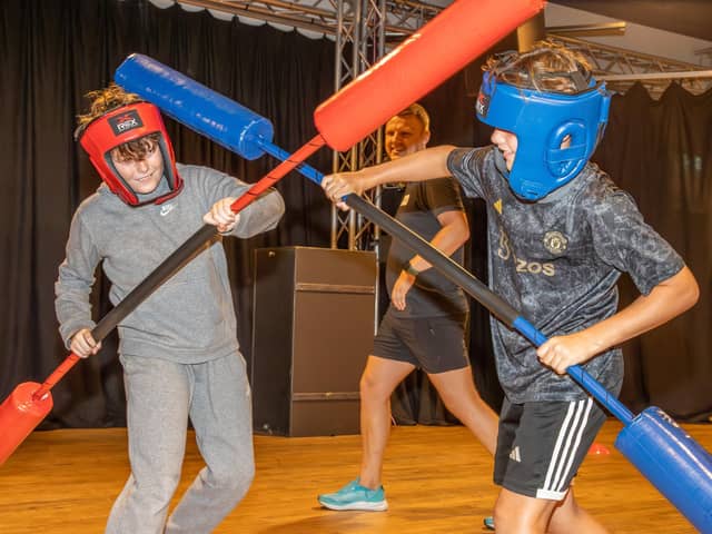 Y+ Youth Services are running an HAF Programme, sponsored by Portsmouth City Council at Portsmouth Guildhall, for kids between 11-16 with Gladiator themed activities. Pictured - Kids enjoying the activities on offer from Y+.