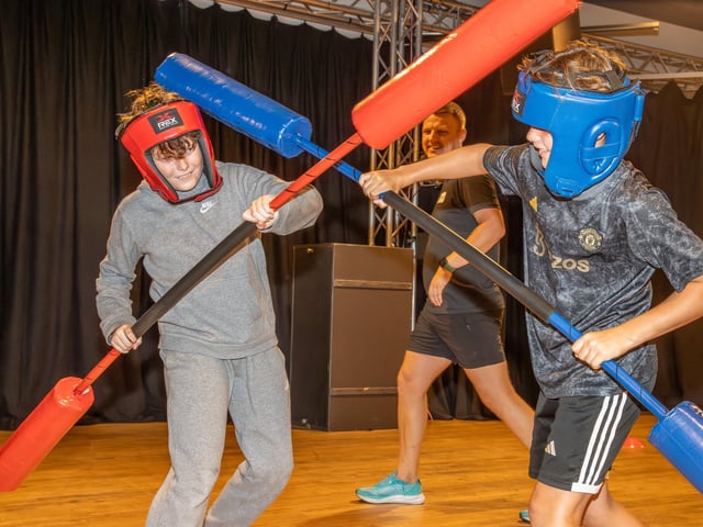 Y+ Youth Services are running an HAF Programme, sponsored by Portsmouth City Council at Portsmouth Guildhall, for kids between 11-16 with Gladiator themed activities. Pictured - Kids enjoying the activities on offer from Y+.