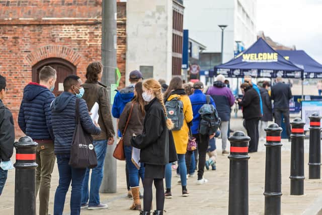 Hundreds of thousands of people visited the historic dockyard in 2021. Pictured is the queue on the weekend after lockdown in May 2021.  Picture: Mike Cooter (220521)