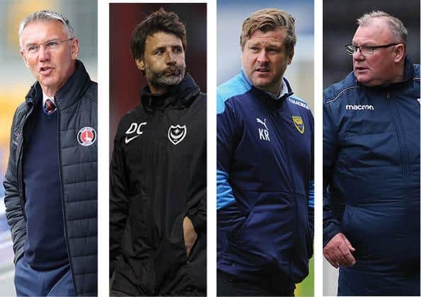 From left: Nigel Adkins, Danny Cowley, Karl Robinson and Steve Evans