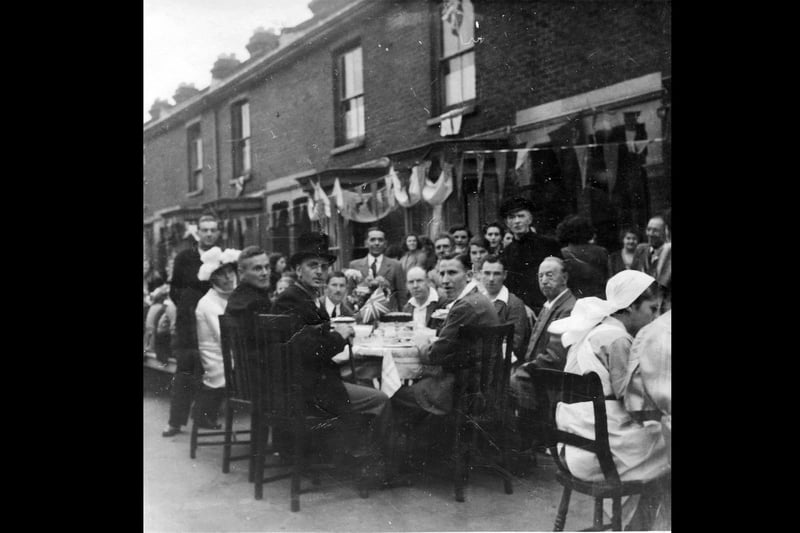 Possibly a VE Day party in Stanley Road, Stamshaw, Portsmouth. Undated