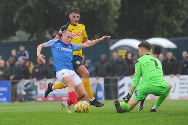 Anthony Scully in pre-season friendly action against Gosport. The winger is among 11 new faces at Fratton Park so far this summer. Picture: Sarah Standing (140723-9544)