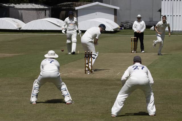 Joe Kooner-Evans bowling for Portsmouth during their SPL Division 1 win at Sparsholt. Picture: Bob Selley.