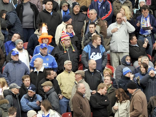 Pompey fans on their visit to Middlesbrough's Riverside Stadium in March 2009.