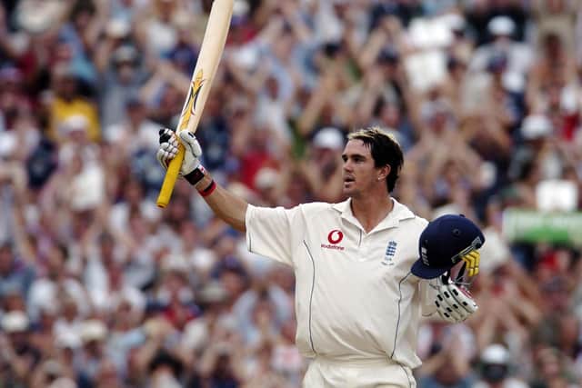 Kevin Pietersen celebrates his maiden Test century against Australia during his debut season with Hampshire
