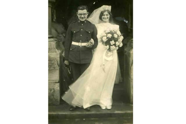 Doris Curry will be turning 105 on June 11, 2020, and has just recovered from Covid-19. Pictured: Dolly marrying Edward Ted Lymn in 1941
