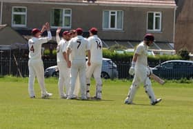 Early joy for Gosport Borough as Fareham &  Crofton opener Tom Kent is dismissed. Picture: Sam Stephenson.