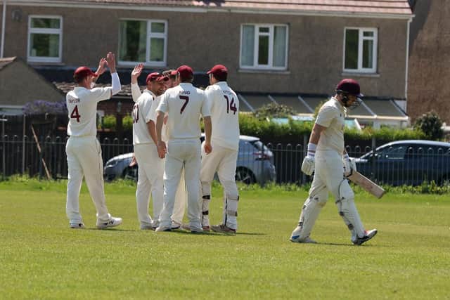 Early joy for Gosport Borough as Fareham & Crofton opener Tom Kent is dismissed. Picture: Sam Stephenson.