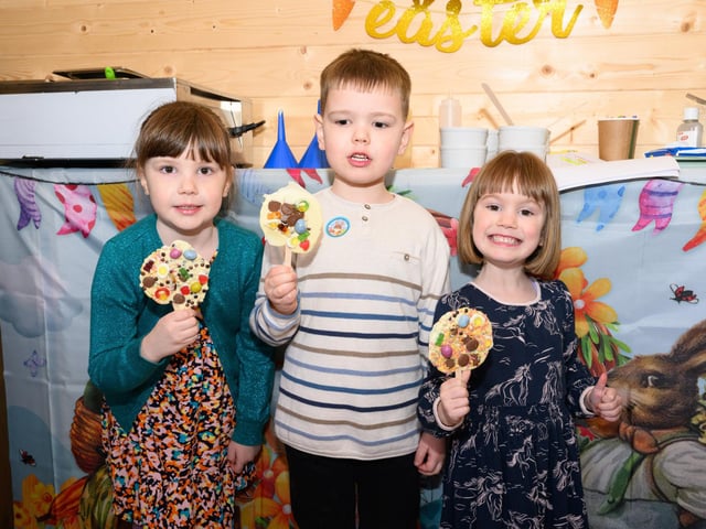 Pictured is: Nancy, Zak, and Slyly Burn wither decorated lollipops.Picture: Keith Woodland (300321-19)