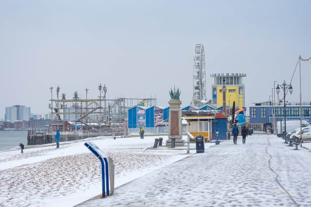 Snow covered the funfair rides at Clarence Pier Southsea in 2018.
Picture: Shaun Roster