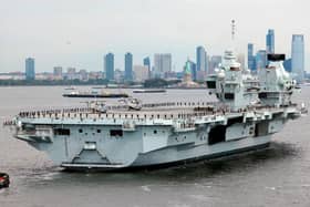 HMS Queen Elizabeth arrives in New York ahead of hosting the Atlantic Future Forum  in 2022.