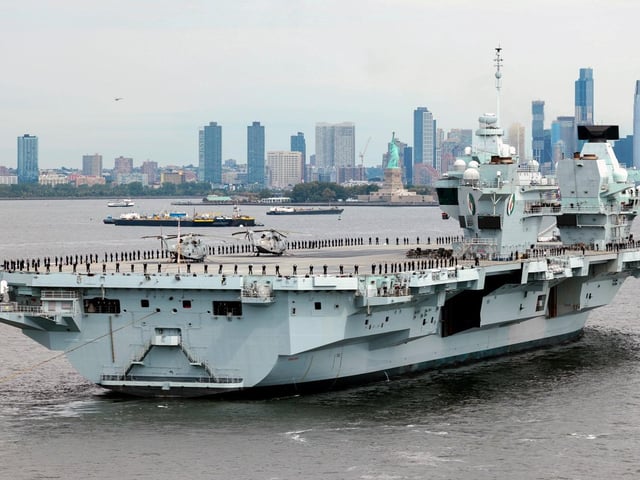 HMS Queen Elizabeth arrives in New York ahead of hosting the Atlantic Future Forum  in 2022.