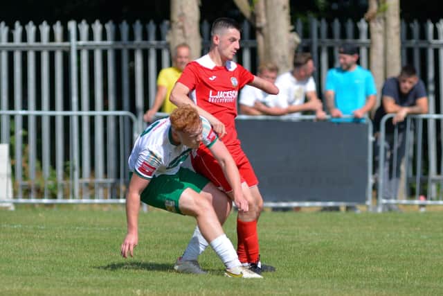 Horndean's Tommy Tierney, right, v Bognor Regis. Picture by Martyn White