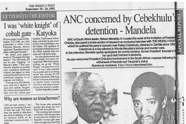A newspaper article about Nelson Mandela and Katiza Cebekhulu. Pic Supplied