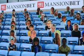 Cardboard cut-out spectators during the Championship match between Millwall and Derby County at The Den at the weekend. Picture: Andrew Redington/Getty Images.