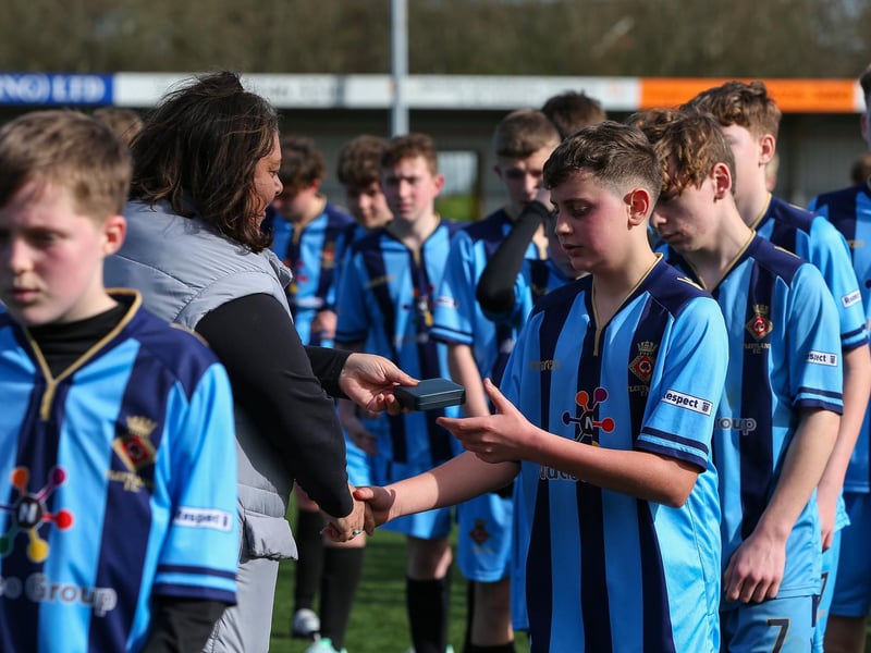 Fleetlands Reds receive their runners-up medals. Picture: Chris Moorhouse