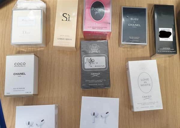Brands of the suspected stolen goods - £800 worth - including Coco Chanel, Bleu De Chanel and Apple. Picture: Hampshire police/Habibur Rahman.
